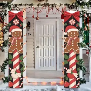 Christmas gingerbread man porch banners for outdoor holiday party decoration.