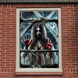 Halloween-Fensterposter mit gruseligem Geist und Bluteffekt für Spukhäuser Deko