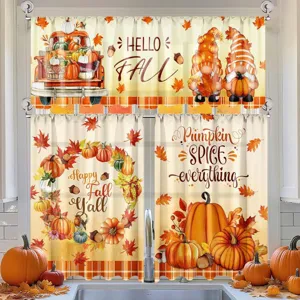 Juego de cortinas de cocina de cosecha de otoño con calabazas y gnomos de Acción de Gracias