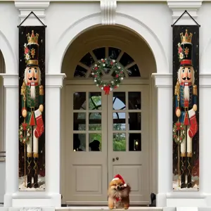 Christmas Door Couplet Banner Outdoor Decorative Polyester Flag Nutcracker Santa Snowman Print Xmas Entryway Porch Sign Hanging Decor