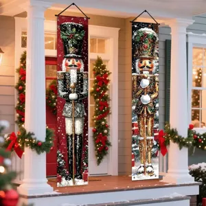 Pair of decorative Nutcracker Christmas porch banners for outdoor holiday entrance display