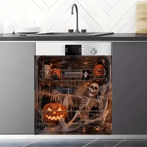 Sticker lave-vaisselle Halloween avec impression de squelette et citrouille lumineuse
