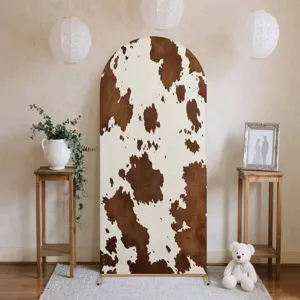 American retro western arched backdrop cover with rustic cowhide pattern