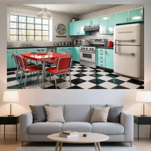 Retro 1950s Diner Theme Backdrop Rock And Roll American Classic Car Photography Background Polyester Party Wall Hanging