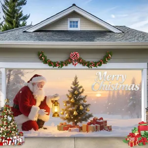 Festliche Weihnachts Garagentor Banner Dekoration mit Weihnachtsmann und Winterbaum