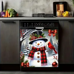 Festive Christmas snowman dishwasher door sticker for kitchen holiday decoration