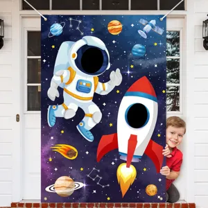 Weltraum Party Astronaut Fotozubehör Hintergrund Polyester Bedruckt Gesichtsausschnitt Banner Kinder Geburtstag Dekoration