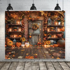 Thanksgiving Autumn Photography Backdrop Rustic Pumpkin Maple Leaf Forest Elements Autumn Party Decoration Banner Tapestry