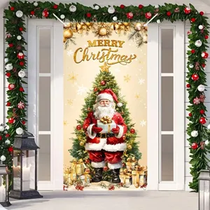 Weihnachts-Türvorhang aus Stoff mit Weihnachtsmann- und Baum-Druck für Feiertage