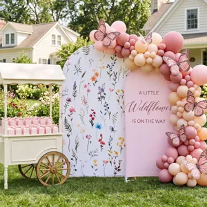 Prachtige bloemen boog achtergrond voor baby shower met veldbloemen print decor