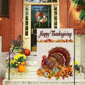 Happy Thanksgiving double-sided garden flag with turkey and pumpkin for outdoor yard decor