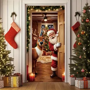 Festlicher weihnachtlicher Türvorhang mit Weihnachtsmann und Rentier-Motiv für Dekoration