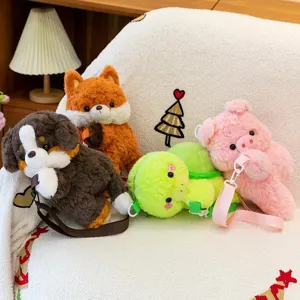 Original Cartoon Animal Plush Backpack Cute Dog Fox Pig Turtle Soft Shoulder Bag For Kids Party Decoration Everyday Accessories Gift