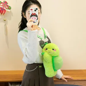 Cute green plush turtle backpack for teens and kids, cartoon animal design for parties