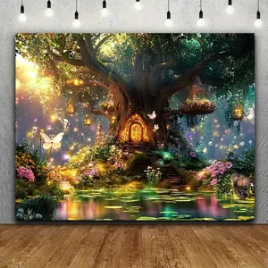 Dreamy magical forest fairytale wonderland background cloth for children's photography decor