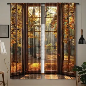 Thanksgiving Harvest Pumpkin Maple Leaf Printed Curtains Rustic Fall Forest Seasonal Decor Window Drapes For Living Room