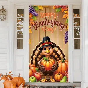 Striscione per Porta del Ringraziamento Turchia Zucca Foglia d'Acero Stampato Poliestere Raccolto Autunnale Decorazioni Festa