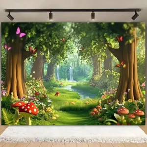 Enchanting magic forest wonderland backdrop for children's photography and room decor.