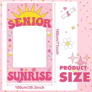 Senior Sunrise graduation party photo booth prop banner, large 71x39.3 inch pink backdrop