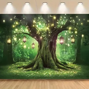 Dreamy enchanted forest backdrop for magical fairy tale photography and party decor