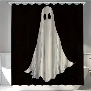 Halloween cartoon ghost shower curtain with black background for bathroom decor