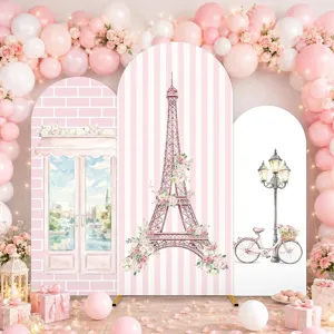 Pink Paris Eiffel Tower arch backdrop covers for girl birthday and baby shower party