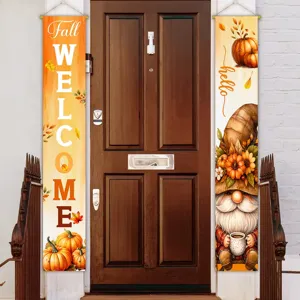 Dekorative Herbsternte-Banner für die Veranda mit Kürbis-Gnom und Fall Welcome-Schriftzug