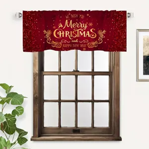 Christmas valance red window curtain with gold glitter merry christmas festive decor for kitchen