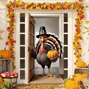 Banner per porta del Ringraziamento con tacchino e zucca per decorazioni autunnali festive