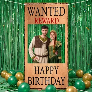 Vintage Western Wanted Reward Φόντο Φωτογραφίας Γενεθλίων με Πράσινη Διακόσμηση