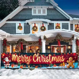 Vrolijk Kerstfeest Banner Buiten Tuin Hek Decoratie Groot Feestelijk Kersttuinbord Polyester Stof Hangende Vakantiefeest Achtergrond