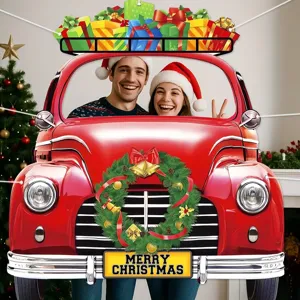 Merry Christmas Backdrop Vintage Red Truck Photography Background Festive Garland Gift Box Print Banner Holiday Party Photo Booth Props