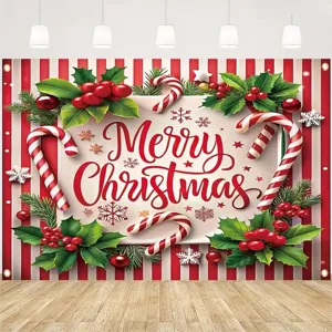 Festlicher Weihnachts-Fotohintergrund mit roten Streifen und Zuckerstangen