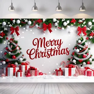 Festlicher Weihnachts-Fotohintergrund mit Merry Christmas Schriftzug und Weihnachtsbäumen