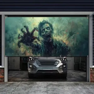 Pancarta de puerta de garaje de Halloween con zombie para decoración