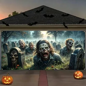 Pancarta de puerta de garaje de Halloween con zombies para decoración de fiestas al aire libre