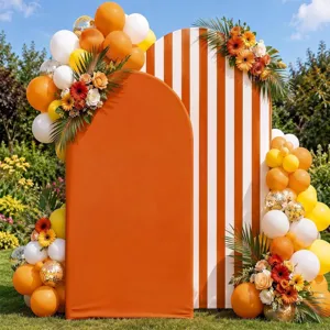 Coperture per archi arancioni e a strisce per decorazioni per feste ed eventi all'aperto
