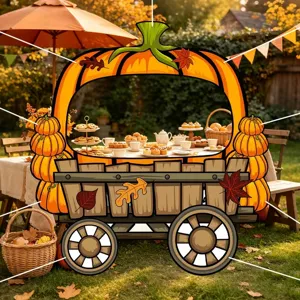 Pumpkin carriage photo booth prop for Halloween and Thanksgiving party outdoor decor