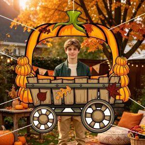 Autumn pumpkin carriage photo booth prop cutout for Halloween and Thanksgiving party