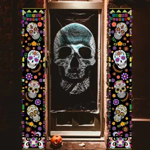 Dia de los Muertos hanging banners colorful sugar skull porch sign for holiday decor main
