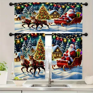 Dekoratives Weihnachts-Küchenvorhang-Set mit Weihnachtsmann- und Rentierdruck-Motiv