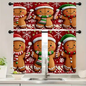 Festliche Weihnachts-Küchenvorhänge mit süßem Lebkuchenmann- und Schneeflocken-Druck