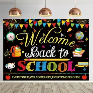 Welkom terug op school achtergrondbanner met kleurrijke klasicoon voor decoratie
