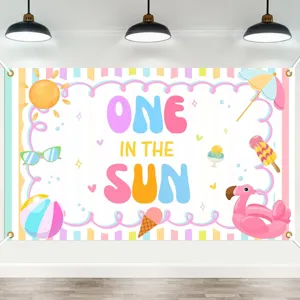 Summer beach theme ONE IN THE SUN first birthday party backdrop hanging banner