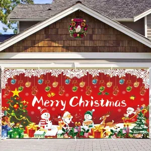 Large Christmas Garage Door Banner Outdoor Holiday Decoration Polyester Festive Party Backdrop Hanging Winter Snow Scene House Banner