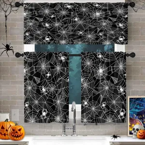 Halloween vintage spider web kitchen curtain 3-piece set with valance and tier curtains