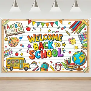 Bunter Welcome Back to School Banner Hintergrund für Klassenzimmer Party Deko