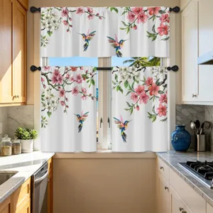 Spring floral hummingbird kitchen curtain set for a fresh pastoral home decor style