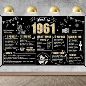 Retro 1961 Party-Hintergrund Banner in Schwarz und Gold für Geburtstagsdekoration