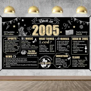 Vintage Schwarz-Gold Back in 2005 Jubiläumsparty Hintergrund für Fotografie Dekorationen
